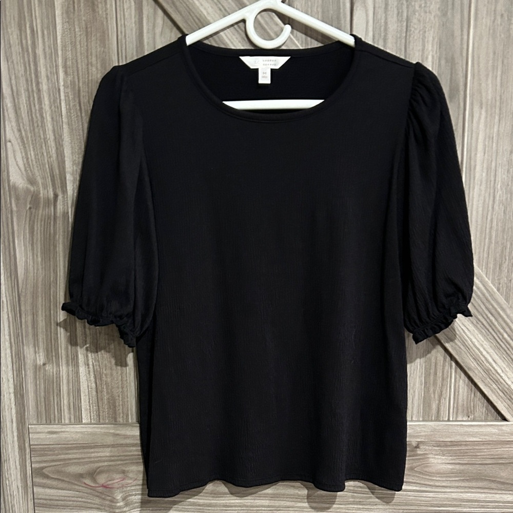 LC Lauren Conrad Black Puff Sleeve Blouse